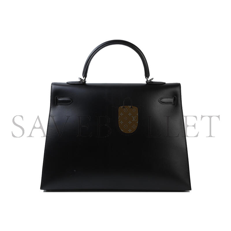 HERMÈS EDITION SO BLACK BOX KELLY 35 HANDBAG BLACK (35*25*12cm)